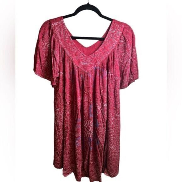 NWT Sakkas Women’s Red V Neck Floral Embroidered Top Blouse Shirt  - Size OS - Picture 1 of 10